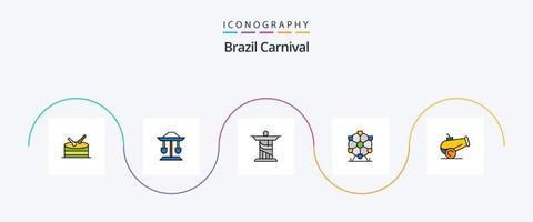 linha de carnaval do brasil cheia de pacote de 5 ícones planos, incluindo ponto de referência. Cristo. lei. Jesus. carnaval vetor