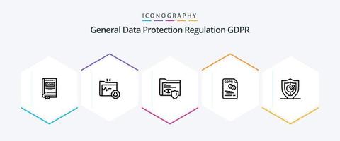 pacote de ícones de linha gdpr 25, incluindo dados. vigilância. pasta . segurança . RGPD vetor