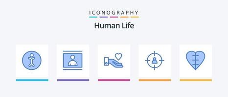 pacote de ícones azul humano 5, incluindo coração humano. coração. mão. alvo. humano. design de ícones criativos vetor