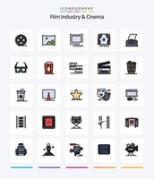 pacote de ícones preenchidos com 25 linhas criativas, como óculos. máquina de escrever. público. texto. roteiro de cinema vetor