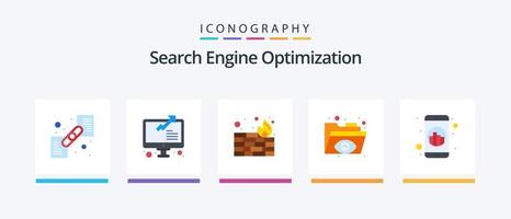 pacote de ícones seo flat 5 incluindo seo. marketing. firewall. pasta. proteção. design de ícones criativos vetor