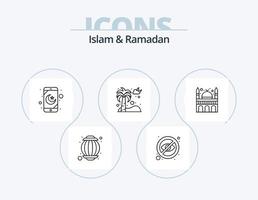 islã e linha do ramadã ícone pack 5 design de ícone. cego. islamismo. datas. fogo. nuvem vetor