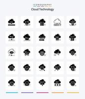 tecnologia de nuvem criativa pacote de ícones preto sólido de 25 glifos, como mouse. Informática. nuvem. compartilhar. dados vetor