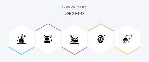 spa e relaxe o pacote de ícones de 25 glifos, incluindo pepino. spa. spa . tigela . esmerilhamento vetor
