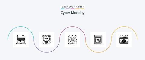 pacote de ícones da linha 5 da cyber segunda-feira, incluindo data. on-line. problema. comprar. desconto vetor