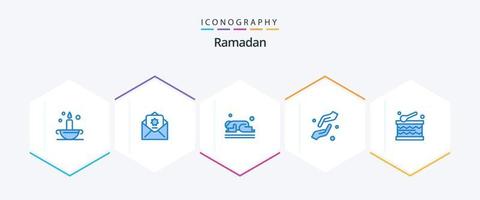 Pacote de ícones azuis do Ramadã 25, incluindo shahada. mãos. islamismo. fé. Ramadã vetor