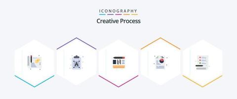 processo criativo 25 pacote de ícones planos, incluindo . arquivo. processo. processo. diagrama vetor