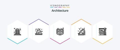 pacote de ícones de 25 linhas de arquitetura, incluindo up. estágio. 3d. chão. renderizar vetor
