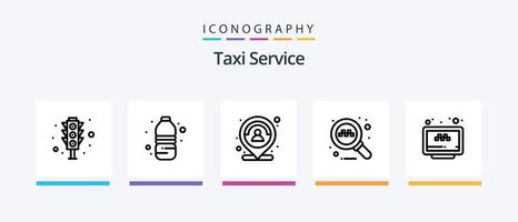 pacote de ícones da linha 5 do serviço de táxi, incluindo telefone. Táxi. roda. estação. quadro. design de ícones criativos vetor