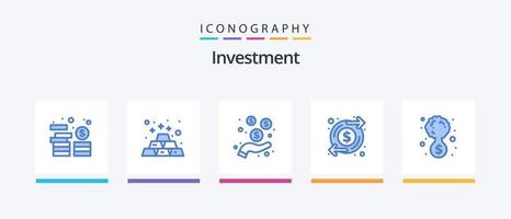 pacote de ícones de investimento azul 5, incluindo desenvolvimento. dinheiro. dólar. investimento. crescimento. design de ícones criativos vetor