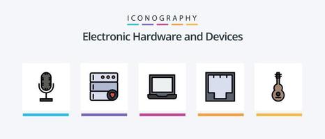 linha de dispositivos cheia de 5 ícones incluindo . excluir. disco. base de dados. música. design de ícones criativos vetor