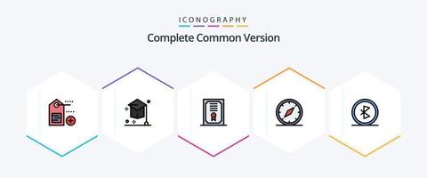 pacote completo de ícones de linha preenchida da versão comum 25, incluindo comunicação. navegação. certificado. localização. direção vetor