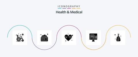 pacote de ícones de saúde e glifo médico 5, incluindo pulverizador. garrafa de chuveiro. coração. garrafa. data vetor