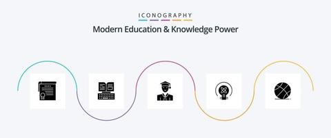 educação moderna e conhecimento power glifo 5 pacote de ícones incluindo esportes. Educação. estudante. ideia. lâmpada vetor