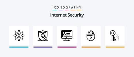 pacote de ícones da linha 5 de segurança na Internet, incluindo escudo. Internet. trancar. segurança. globo. design de ícones criativos vetor
