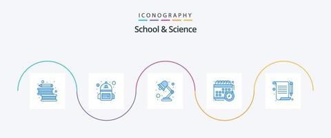 pacote de ícones de escola e ciência azul 5, incluindo notas. estudar. lâmpada. escola. calendário vetor