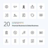 20 negócios financeiros e pacote de ícones de linha de negócios global como engrenagem de dinheiro de crescimento de sucesso de data vetor