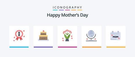 feliz dia das mães flat 5 icon pack incluindo . amor. presente. mãe. calendário. design de ícones criativos vetor