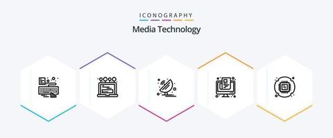 pacote de ícones de 25 linhas de tecnologia de mídia, incluindo tela. papel. antena. jornal. Ciência vetor