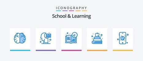 escola e aprendendo pacote de ícones azul 5 incluindo . maçã. maçã. design de ícones criativos vetor