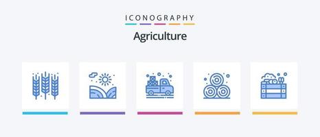 pacote de ícones de agricultura azul 5, incluindo maçãs. palha de trigo. água. canudo. agricultura. design de ícones criativos vetor