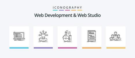 desenvolvimento web e pacote de ícones da linha 5 do estúdio web, incluindo internet. navegador. monobloco. roteiro. computador. design de ícones criativos vetor