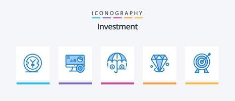 pacote de ícones de investimento azul 5, incluindo investimento. alvo. finança. joia. pedra preciosa. design de ícones criativos vetor