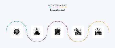 pacote de ícones de glifo 5 de investimento, incluindo . dinheiro. lista. barato. dinheiro vetor