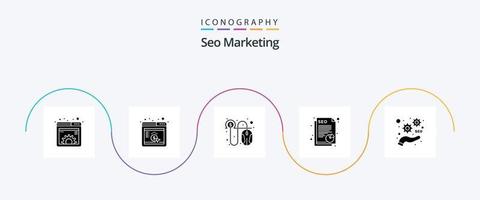 pacote de ícones de glyph 5 de marketing seo, incluindo desenvolvimento. seo. seo. papel. dinheiro vetor