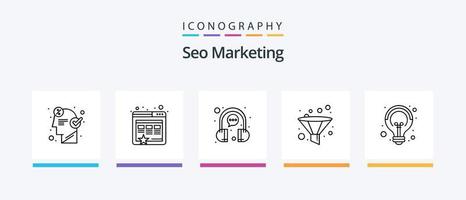 pacote de ícones de linha de marketing seo 5, incluindo check-out. seo. apontar. ideia. campanhas. design de ícones criativos vetor