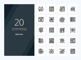 20 ícone de contorno do pacote da web para apresentação vetor