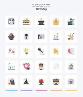 aniversário criativo 25 pacote de ícones planos, como sorvete. aniversário. padaria. presente. aniversário vetor