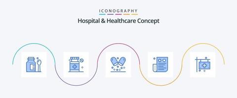 hospital e conceito de saúde pacote de ícones azul 5 incluindo. Cuidado. hospital vetor