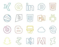 20 pacotes de ícones de mídia social, incluindo localizador, snapchat, powerpoint, edge, slideshare vetor