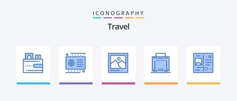 pacote de ícones de viagem azul 5, incluindo viagens. carta. Câmera. viagem. bolsa. design de ícones criativos vetor