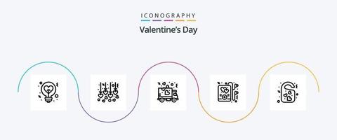 Dia dos Namorados linha 5 pacote de ícones incluindo coração. marcação. entrega. festa. fone de ouvido vetor