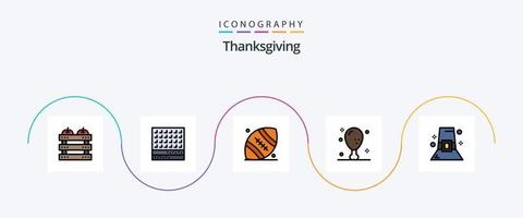 linha de ação de graças cheia de pacote de 5 ícones planos, incluindo perna. comida. Ação de graças. jantar. rúgbi vetor