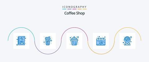 coffee shop blue 5 icon pack incluindo localização. xícara. Bolinho. café. calendário vetor