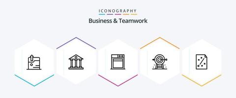 pacote de ícones de 25 linhas de negócios e trabalho em equipe, incluindo estratégia. meta. escola. corporativa. vetor