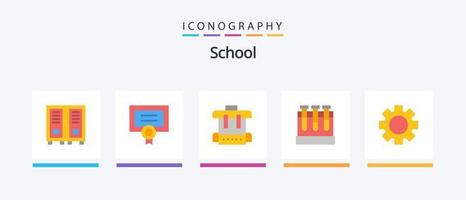pacote de ícones de escola plana 5, incluindo configuração. mundo. bolsa. Educação. banheiras. design de ícones criativos vetor