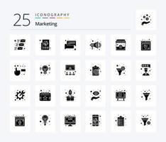 marketing 25 pacote de ícones de glifos sólidos, incluindo loja. palestrante. imprensa. promoção. mensagem vetor