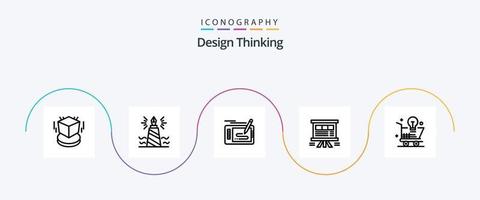pacote de ícones de linha 5 de pensamento de design, incluindo apresentação. análise. nib. almofada. lápis vetor