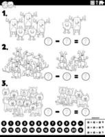 subtração tarefa educacional com página do livro de cores de animais vetor