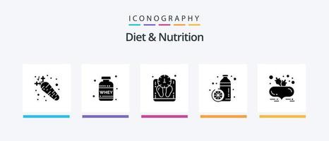 pacote de ícones de glifo 5 de dieta e nutrição, incluindo beterraba com folhas. suco. dieta. saudável. garrafa. design de ícones criativos vetor