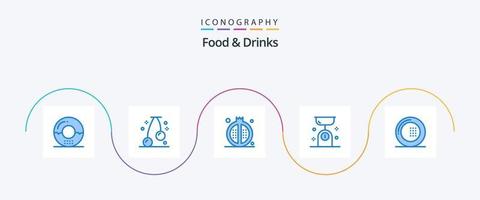 pacote de ícones de comida e bebida azul 5, incluindo equilíbrio de cozinha. equilíbrio alimentar. culinária. comida. romã vetor