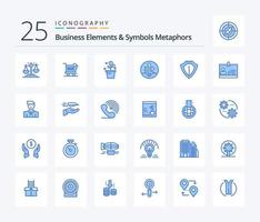 elementos de negócios e metáforas de símbolos 25 pacote de ícones de cor azul, incluindo ponteiro de mapa. guia. loja. quadro. Panela vetor