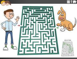 jogo de labirinto com desenho animado de menino adolescente e cachorro vetor