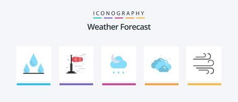 pacote de ícones do tempo plano 5, incluindo . vento. noite. clima. clima. design de ícones criativos vetor