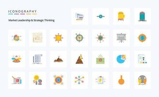 25 liderança de mercado e pacote de ícones de cores planas de pensamento estratégico vetor