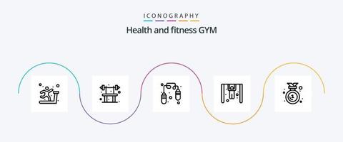 pacote de ícones da linha 5 do ginásio, incluindo medalha. distintivo. exercício. prêmio. ginasta vetor